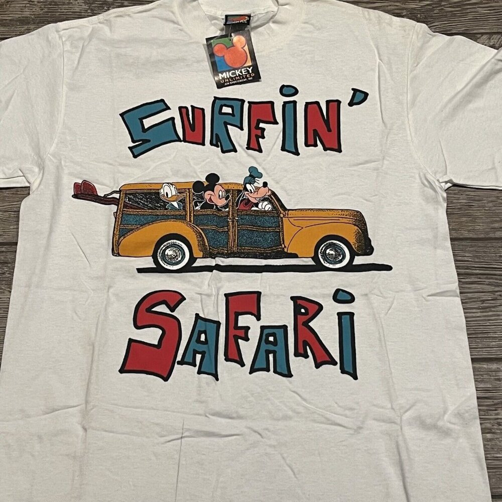 Vintage 90’s Mickey Inc Shirt XL Surfin Safari Mickey Goofy Dead Stock NWT READ